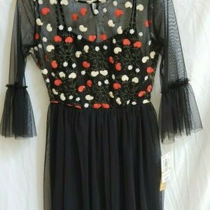TAKARA Junior Small Black Embroider Tulle Dress